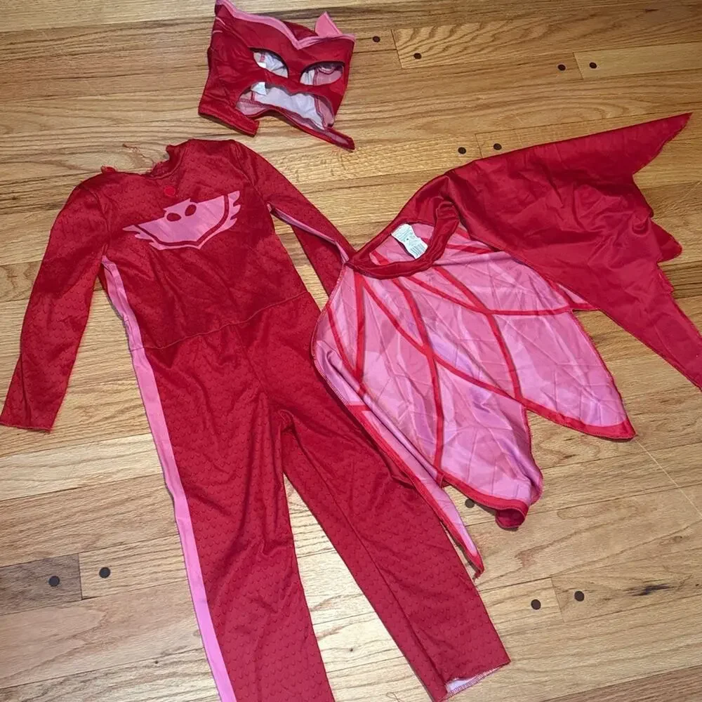 PJ Masks Owlette Costume Kids Medium Red Jumpsuit Wings Mask Halloween